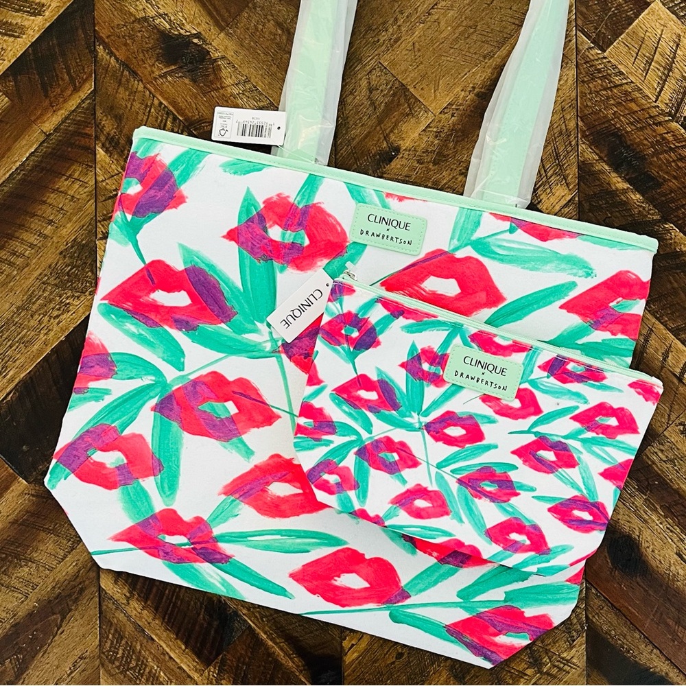 Clinique Floral Tote and Cosmetic Bag Set